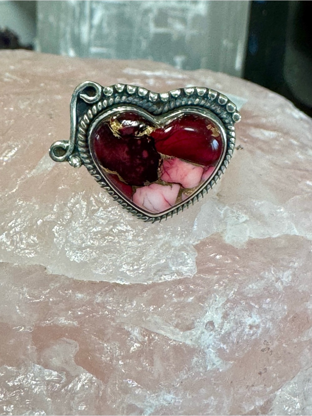 Heart-Shaped Rose Dahlia Sterling Silver Ring - Size 6